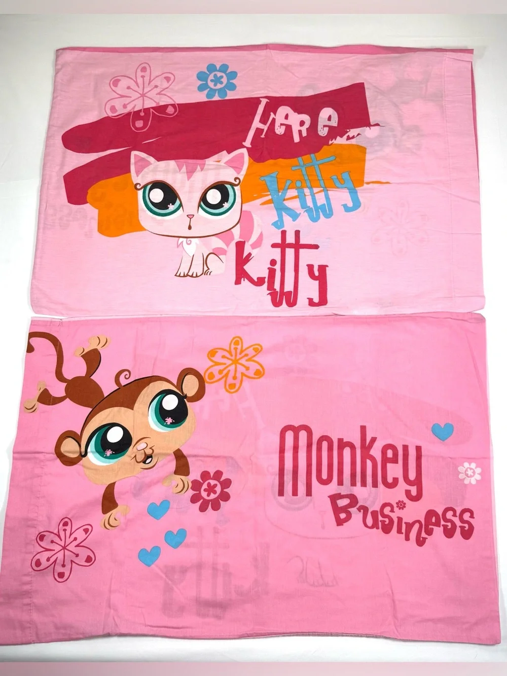 VINTAGE LPS Littlest Pet Shop Full Flat Sheet 2 Standard Pillowcases 2009 Rare
